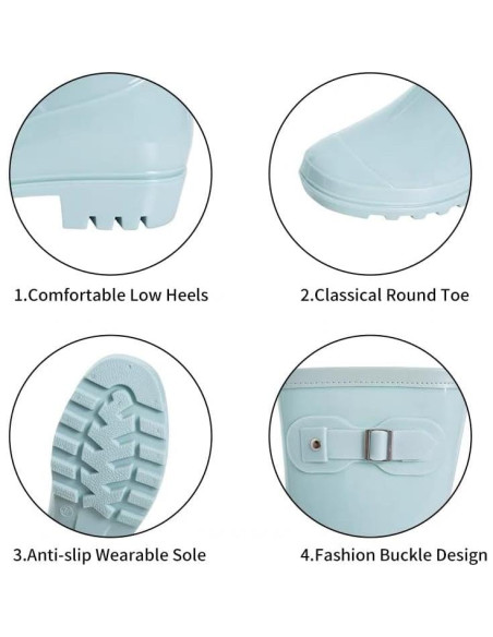 Botas de lluvia Fubotao para mujer, media pantorrilla, azul