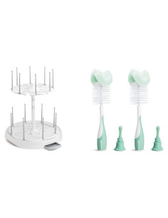 Soporte de Secado de Biberones Munchkin + 2 Cepillos Blancos