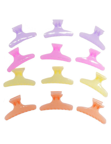 12 Clips de Plástico Mariposa Qfauto para Cabello 8cm Multicolor