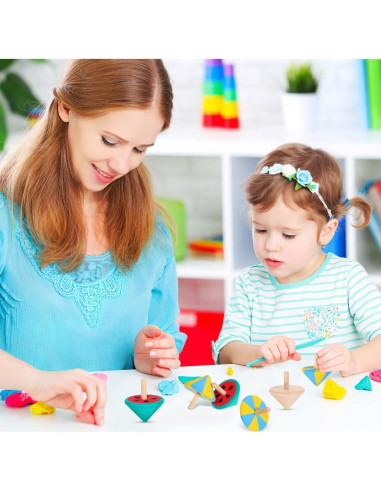 Trompos de Madera NUOBESTY 12 Pcs Juguetes Educativos DIY