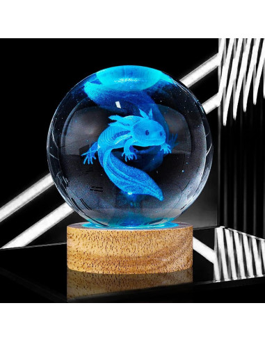 Luz Nocturna Axolote K9 3D 8 cm con Control Remoto y Base de Madera