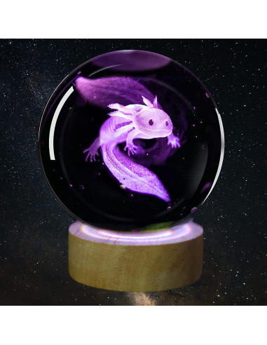 Luz Nocturna Axolote K9 3D 8 cm con Control Remoto y Base de Madera