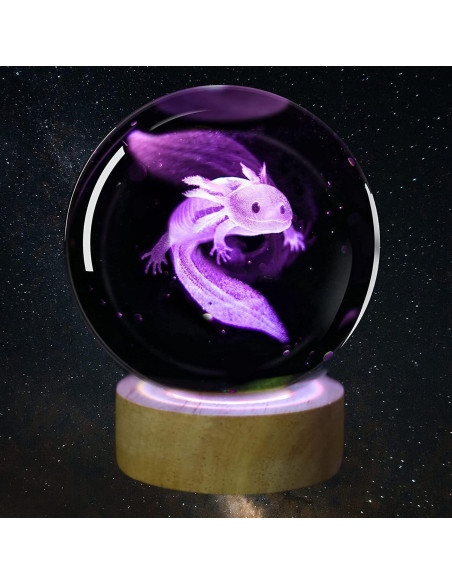 Luz Nocturna Axolote K9 3D 8 cm con Control Remoto y Base de Madera