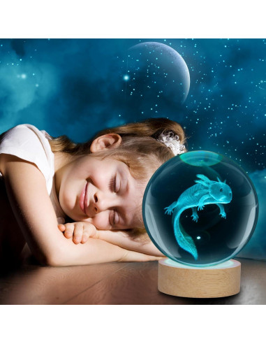 Luz Nocturna Axolote K9 3D 8 cm con Control Remoto y Base de Madera