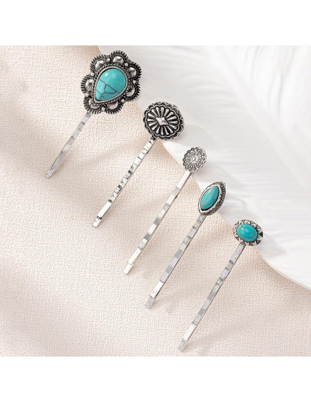 Juego de 5 Clips para el Cabello Turquesa KOVOLITU Estilo Boho