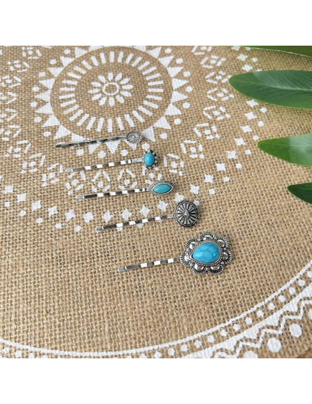 Juego de 5 Clips para el Cabello Turquesa KOVOLITU Estilo Boho