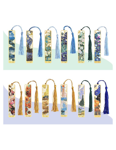 12 Marcadores de Libro de Metal Icceemee con Borlas y Arte