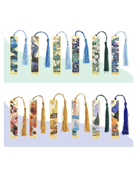 12 Marcadores de Libro de Metal Icceemee con Borlas y Arte