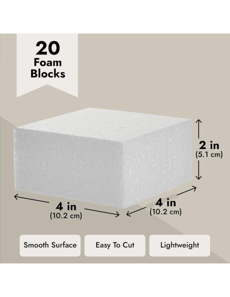 Bloques de Espuma Juvale para Manualidades y Arreglos Florales - 20 Piezas, 10.16x10.16x5.08 cm, Blanco