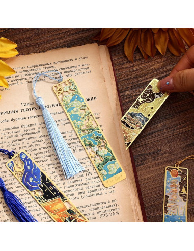 12 Marcadores de Libro de Metal Icceemee con Borlas y Arte