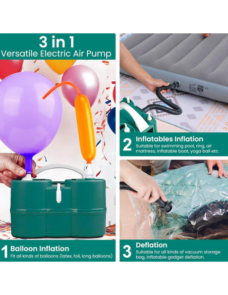 Bomba de Aire Eléctrica 3-en-1 Hoolicute para Inflables y Globos