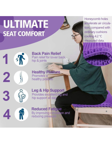 Cojín de Gel Morado JAEMEYEM 50x50 cm Antideslizante