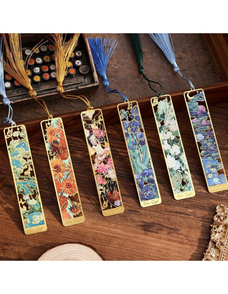 12 Marcadores de Libro de Metal Icceemee con Borlas y Arte