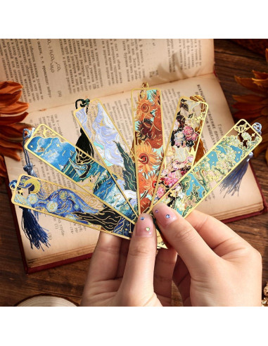 12 Marcadores de Libro de Metal Icceemee con Borlas y Arte