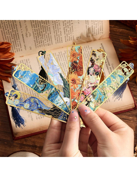 12 Marcadores de Libro de Metal Icceemee con Borlas y Arte