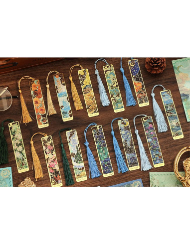 12 Marcadores de Libro de Metal Icceemee con Borlas y Arte