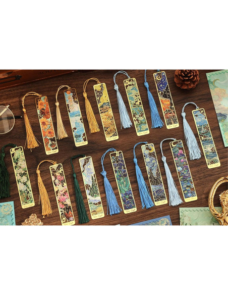 12 Marcadores de Libro de Metal Icceemee con Borlas y Arte