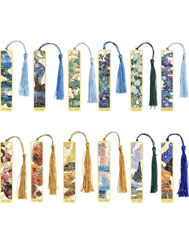 12 Marcadores de Libro de Metal Icceemee con Borlas y Arte
