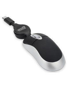 Mini Ratón USB-C EEEKit Óptico 1600 DPI Cable Retráctil Negro