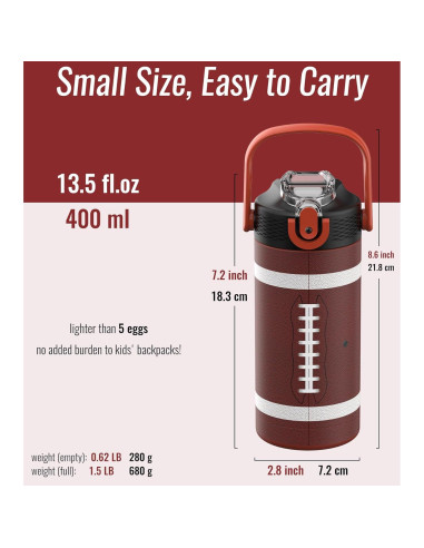 Botella de Agua Aislada MYFOREST 400ml Fútbol Americano