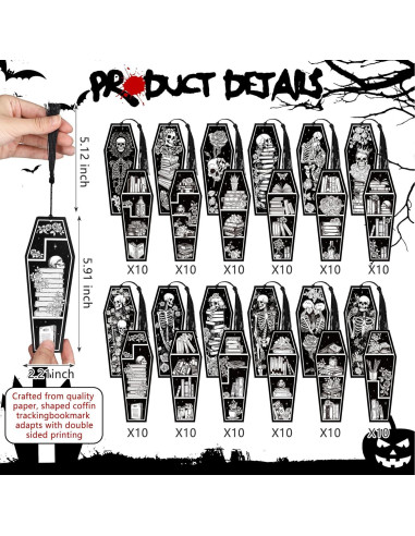 120 Marcadores de Libros Kolldenn Esqueleto Halloween 5.6x15 cm