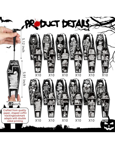 120 Marcadores de Libros Kolldenn Esqueleto Halloween 5.6x15 cm