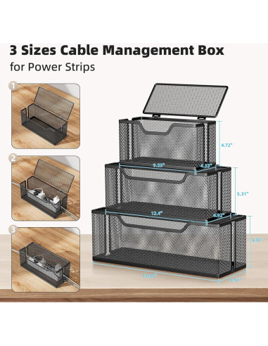 Caja de Gestión de Cables Marbrasse 3 Piezas Negra - Organizador