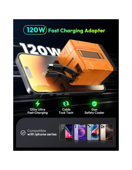 Cargador 2 en 1 AWROSE con Carga Rápida y Cables Retráctiles