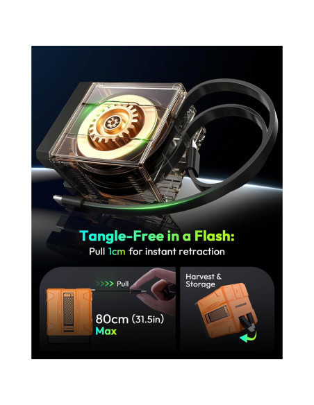 Cargador 2 en 1 AWROSE con Carga Rápida y Cables Retráctiles