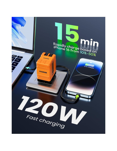 Cargador 2 en 1 AWROSE con Carga Rápida y Cables Retráctiles