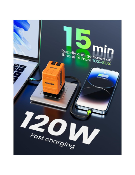 Cargador 2 en 1 AWROSE con Carga Rápida y Cables Retráctiles