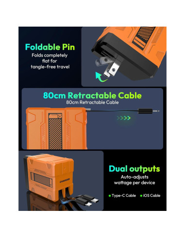 Cargador 2 en 1 AWROSE con Carga Rápida y Cables Retráctiles