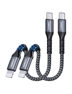 Cable USB-C a Lightning SUNGUY 0.5FT 2-Pack Carga Rápida MFi