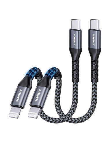Cable USB-C a Lightning SUNGUY 0.5FT 2-Pack Carga Rápida MFi