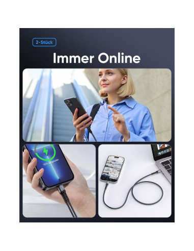 Cable USB-C a Lightning SUNGUY 0.5FT 2-Pack Carga Rápida MFi