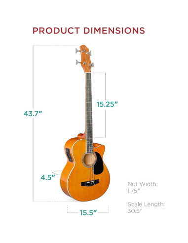 Guitarra Bajo Eléctrico Acústico 4 Cuerdas Natural Envejecido