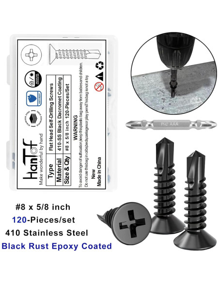 120 Tornillos Autoperforantes HanTof Acero Inoxidable 410 16mm