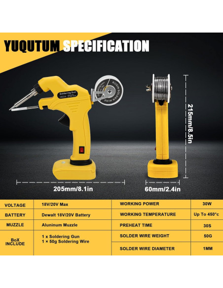 Kit de Soldador Inalámbrico Yuqutum 30W Cerámica para Batería Dewalt
