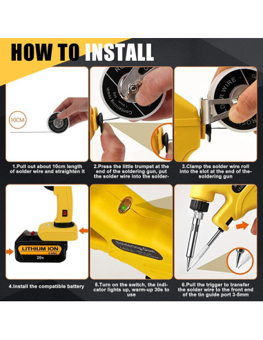 Kit de Soldador Inalámbrico Yuqutum 30W Cerámica para Batería Dewalt
