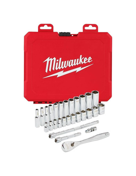 Juego de Carraca y Enchufes Milwaukee 28PC 1/4" Métrico
