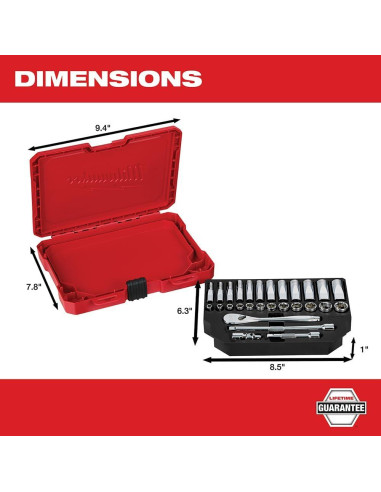 Juego de Carraca y Enchufes Milwaukee 28PC 1/4" Métrico