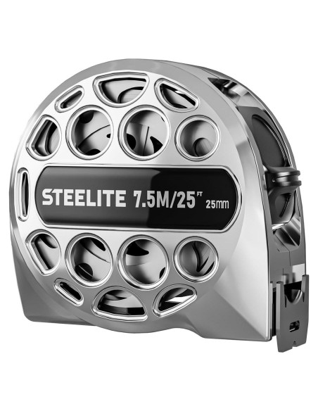 Cinta Métrica Retráctil STEELITE 7.5M Acero Inoxidable Plata
