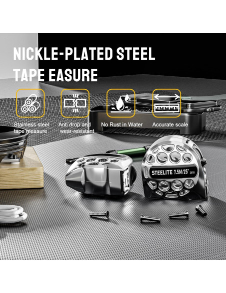 Cinta Métrica Retráctil STEELITE 7.5M Acero Inoxidable Plata