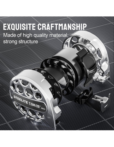 Cinta Métrica Retráctil STEELITE 7.5M Acero Inoxidable Plata