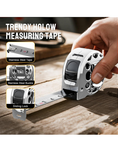 Cinta Métrica Retráctil STEELITE 7.5M Acero Inoxidable Plata