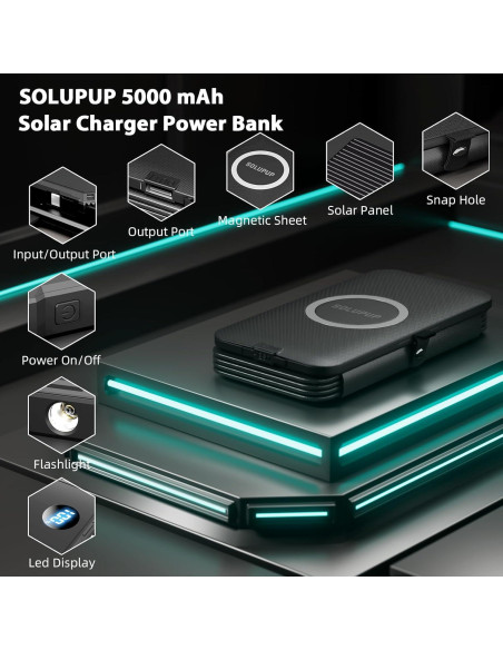 Banco de Energía Solar 5000mAh SOLUPUP Carga Rápida IPX5