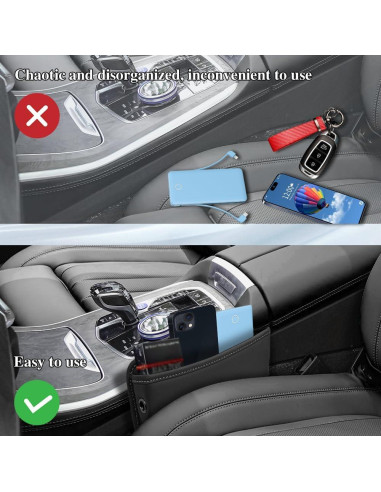 Organizador de Espacio entre Asientos de Coche PACLVIO Cuero Negro