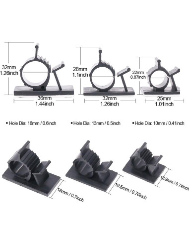 100 Clips de Cable Autoadhesivos Rustark - 3 Tamaños Ajustables