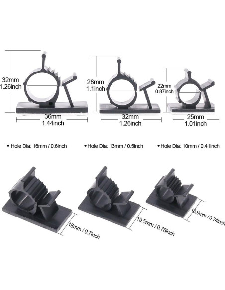 100 Clips de Cable Autoadhesivos Rustark - 3 Tamaños Ajustables