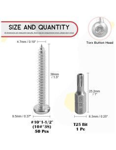 Hilitchi 50 Tornillos de Cabeza Redonda Torx Acero Inoxidable 38mm 2